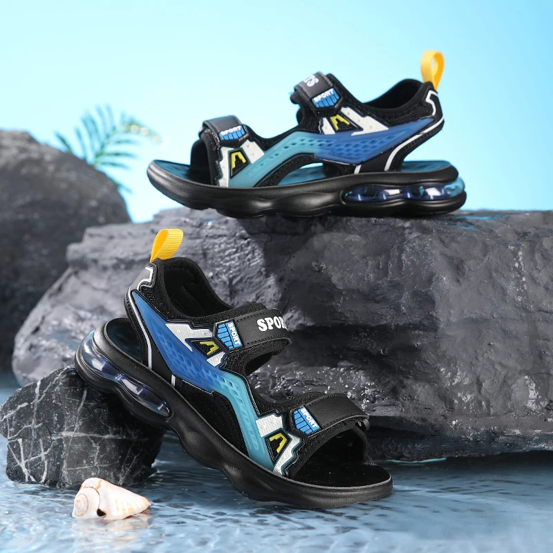 

Kids Sandals New Open Toe Soft Soled Casual Sandals Boys Non Slip Breathable Lightweight Flat Leather Sandals for Children