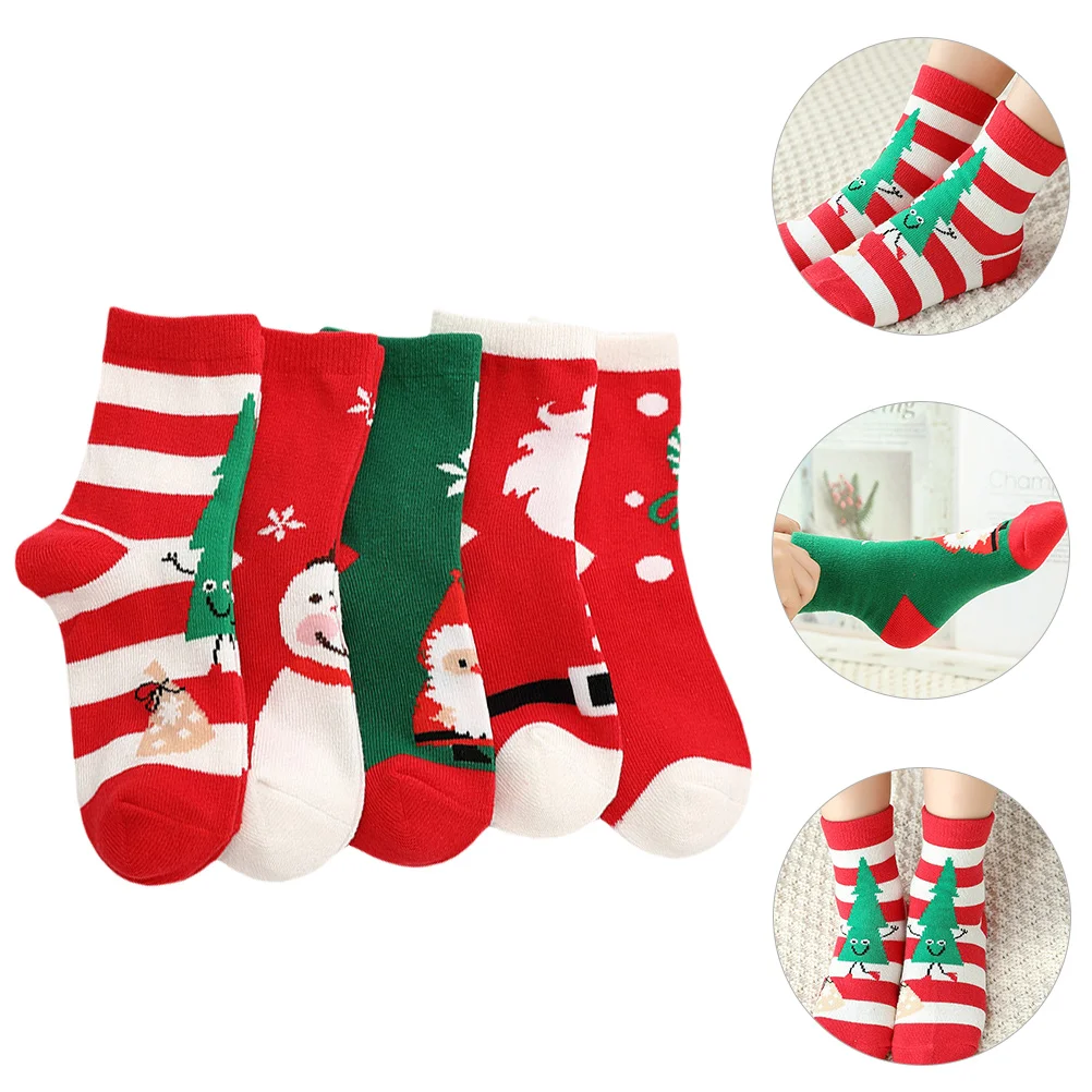 5 Pairs Fluffy Christmas Socks Baby Cotton Slippers Kids Novelty Toddler Stockings