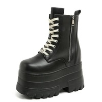 14CM New Ankle Booties Shoes Punk Natural Boots Women Motorcycle Boots Platform Ladies Fashion Botas Winter Autumn Plus Size 43
