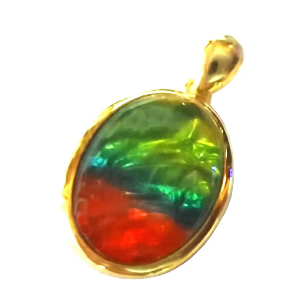 Silver pendant green ammolite necklace