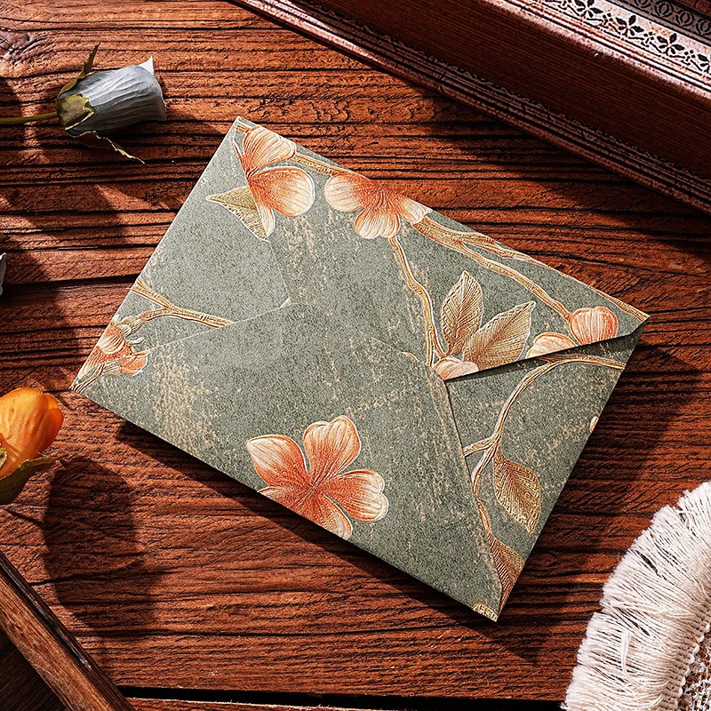 10pcs Envelope Bag Brocade Pattern Invitation Letter Anniversary Greeting Card Envelope Letter Writing Invitation Card Cover