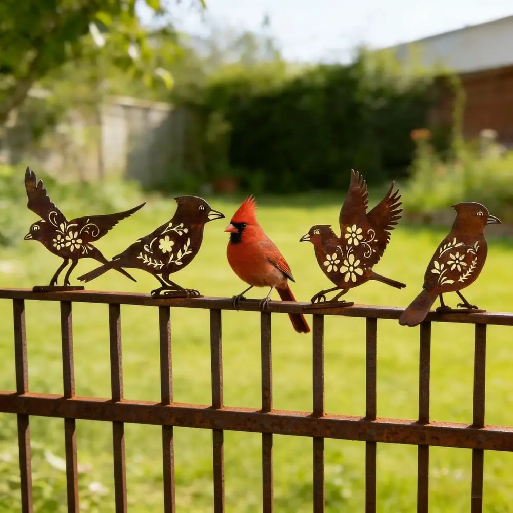 Decorative Iron Bird Silhouette Stake Metal Garden Statue Outdoor Patio Ornament Vintage Art Sculpture For Yard Fence Lawn