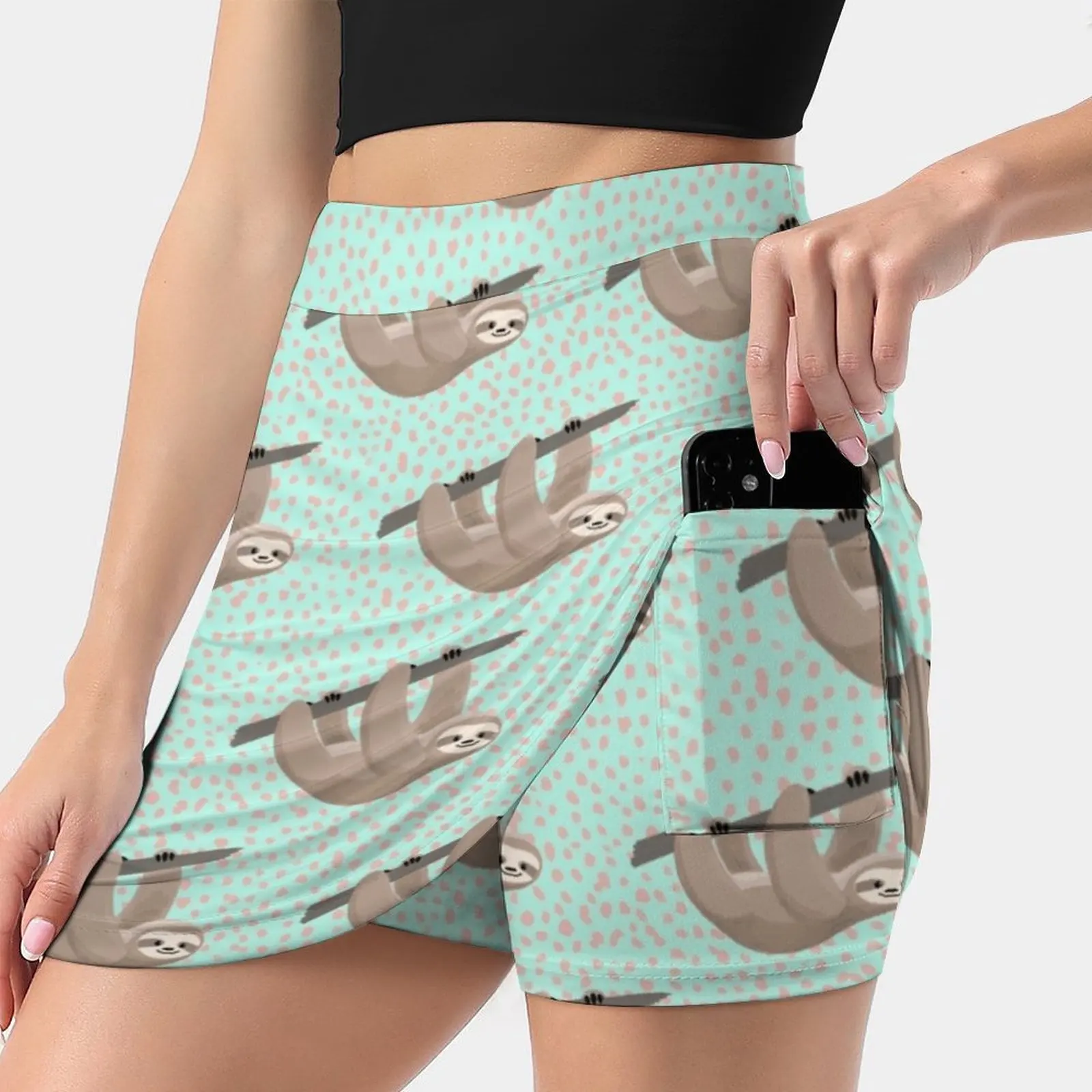 

Cute Mint And Peach Sloth Dot Pattern Skirts Woman Fashion 2022 Pant Skirt Mini Skirts Office Short Skirt Cute Sloths Sloth