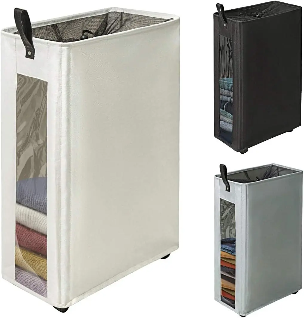 

25 Inches Slim Laundry Storage Hamper - Large Rolling Clothes Hamper - Rolling Storage Bin - Tall