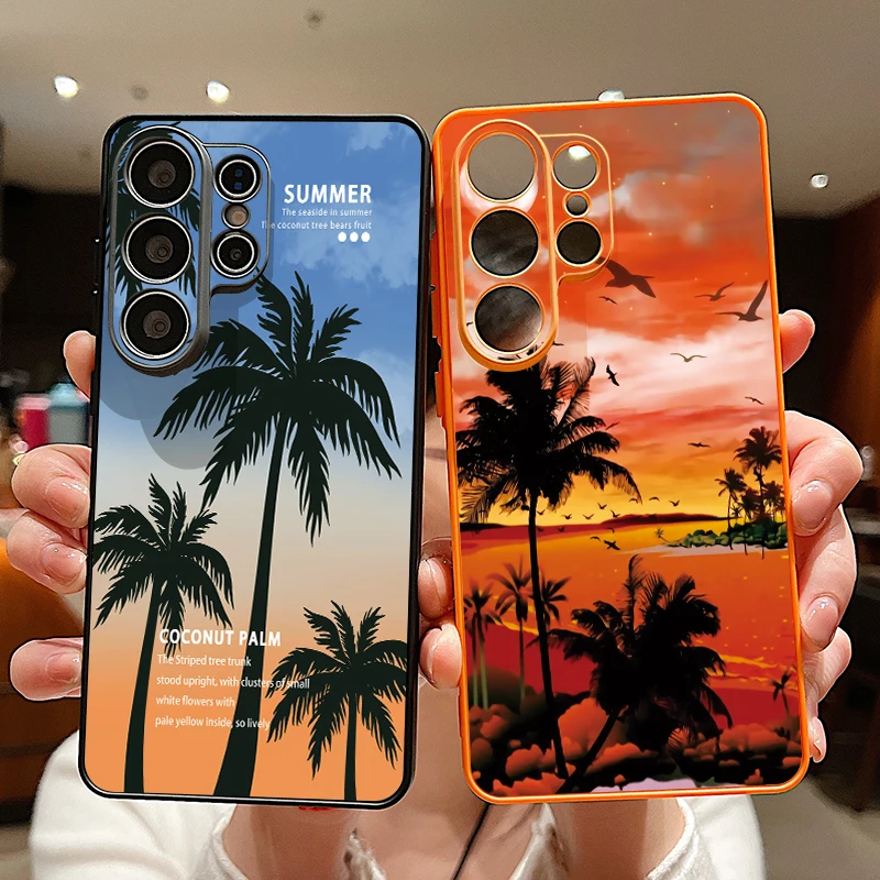 Seaside Coconut Tree Pattern Phone Case For Samsung Galaxy S26 S25 Ultra Edge S24 s23 FE A57 A17 A56 A37 A16 A55 Magnetic Cover