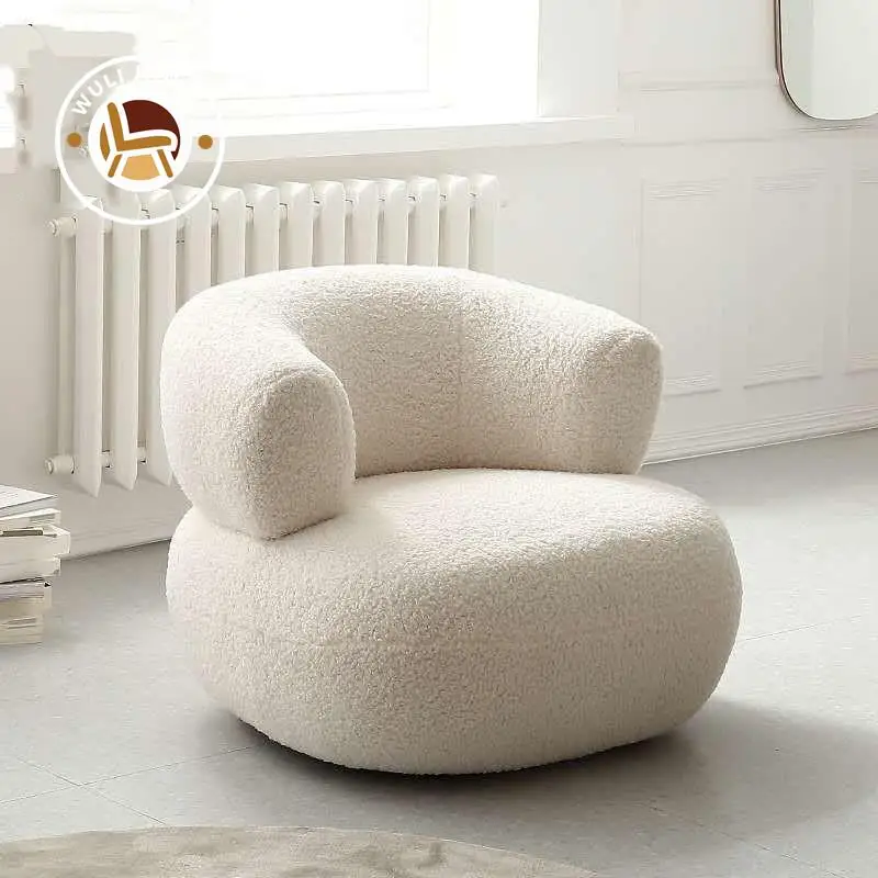 Wuli House Nordic Creative Simple Casual White Lamb Wool Lazy Small Apartment Single Sofa Chair Living Room Balcony New Hot 2024