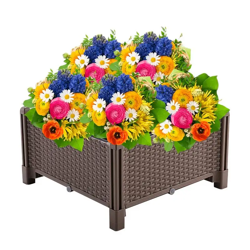 Raised Garden Bed Plastics Rattan Elevated Bed With Self-Watering & Drainage Hole Design Vegetable Planter Pot Bag For Garden