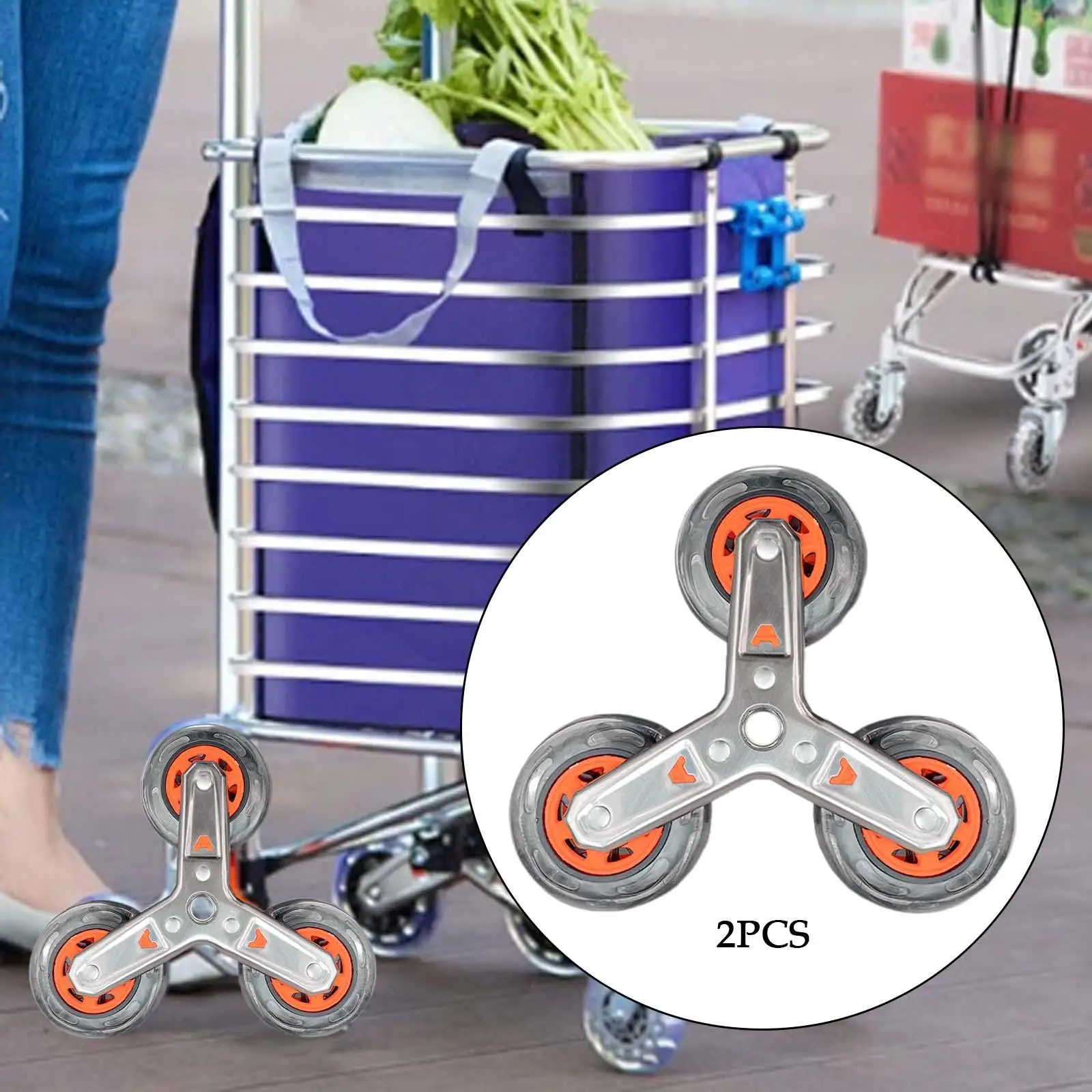 2Pcs Stair Climbing Wheels Stair Climber Utility Cart Stair Wheels,Replacement Triangle Trolley Wheels Shopping Cart Caster