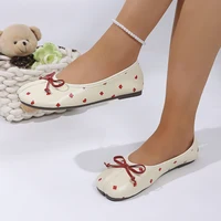 Fashion Split Toe Tabi Flats Women Cute Poker Heart Print Ballet Shoes Bow Knot Round Toe Slip On Loafers Soft Comfortable Pumps - Image 2