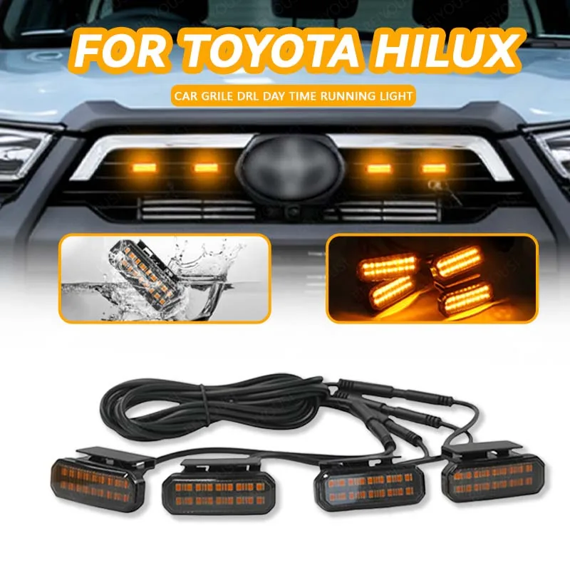 

LED Front Grille Lights White Amber Light External Grille Lamps For Toyota HiLux center mesh small yellow light Accessories