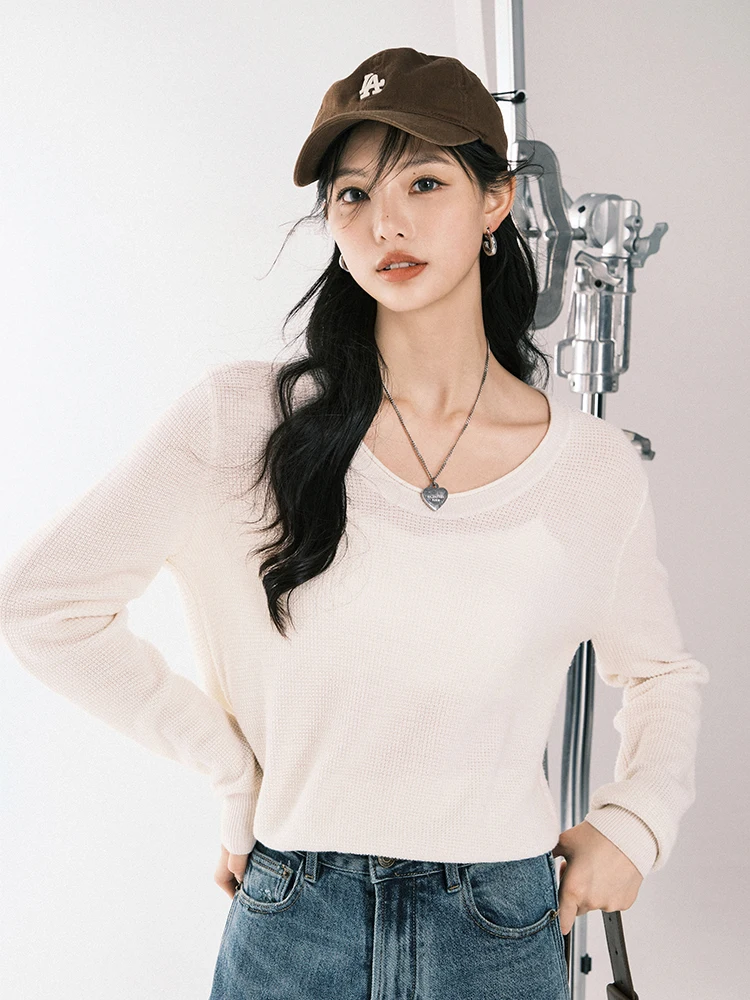 

MeiYang Special Day Offer Pineapple Needle Knitted Sweater round Neck Machine Washable Woolen Top Simple Commute Style Long S...