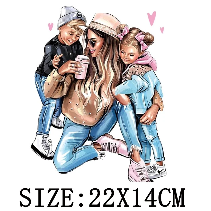 Patches For Clothing Super Mom Girl Boy Iron-On Heat Transfer For Clothes Fashion Mom Son Daughter Thermal Sticekr Appliqued