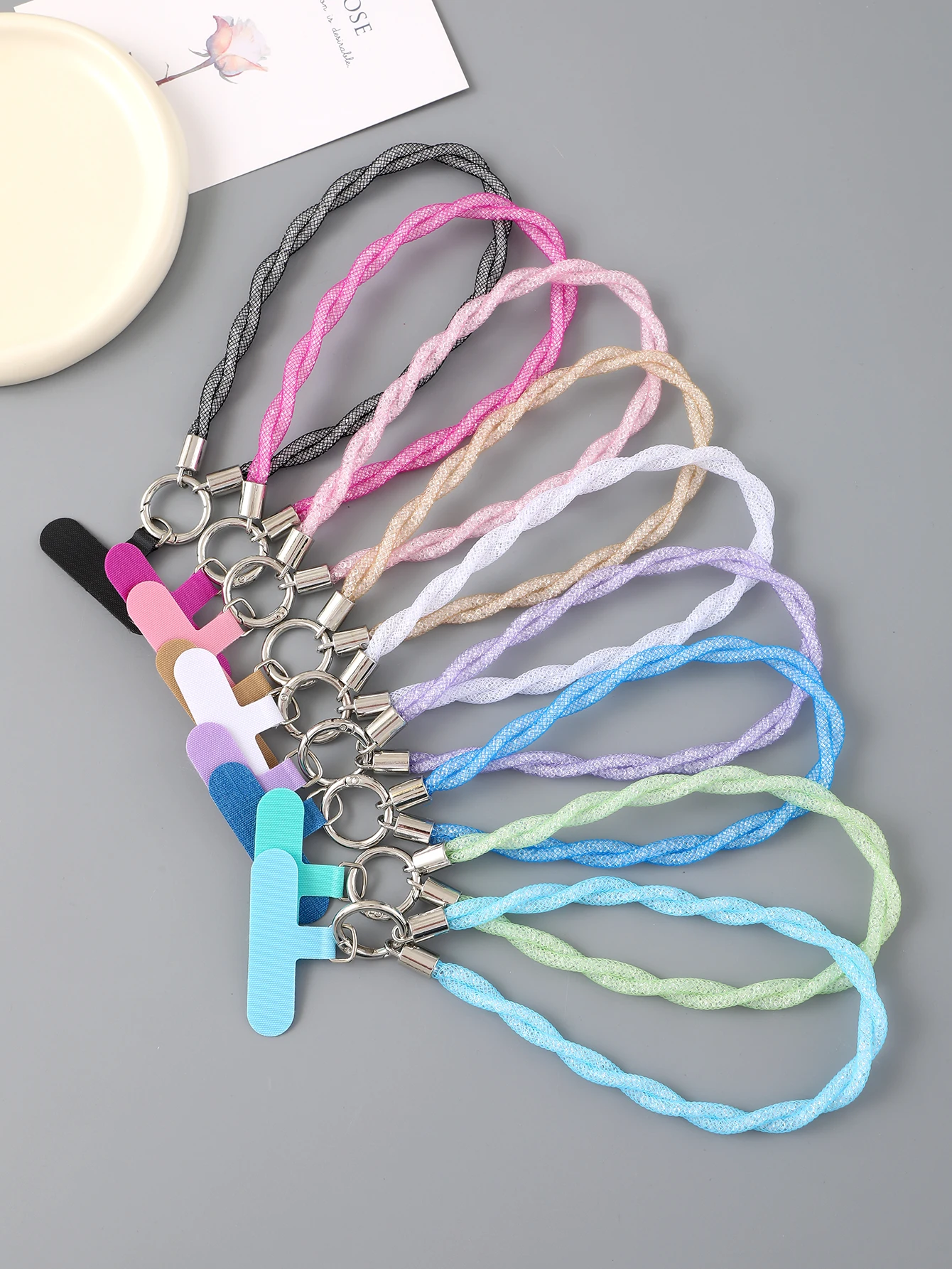 

Multi Color Premium Feel Ins Diamond Filled Mesh Rope Single Buckle Mobile Phone Chain Pendant With Transparent Card