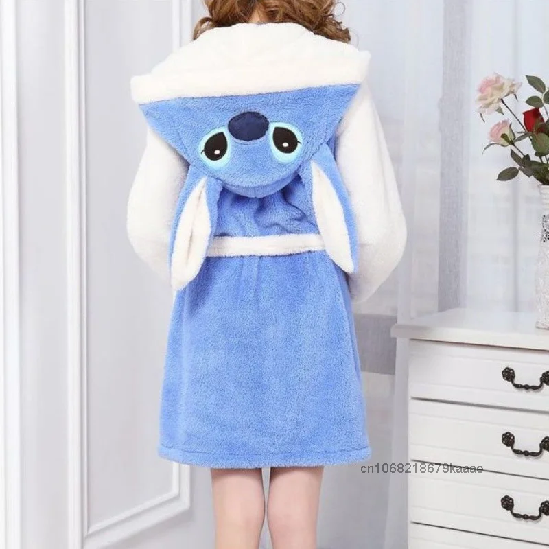 Disney Stitch Men Women Autumn Winter Thick Sleeprobe Cute Coral Velvet Bathrobe Pajamas Korean Version Sweet Y2k Girl Home Wear