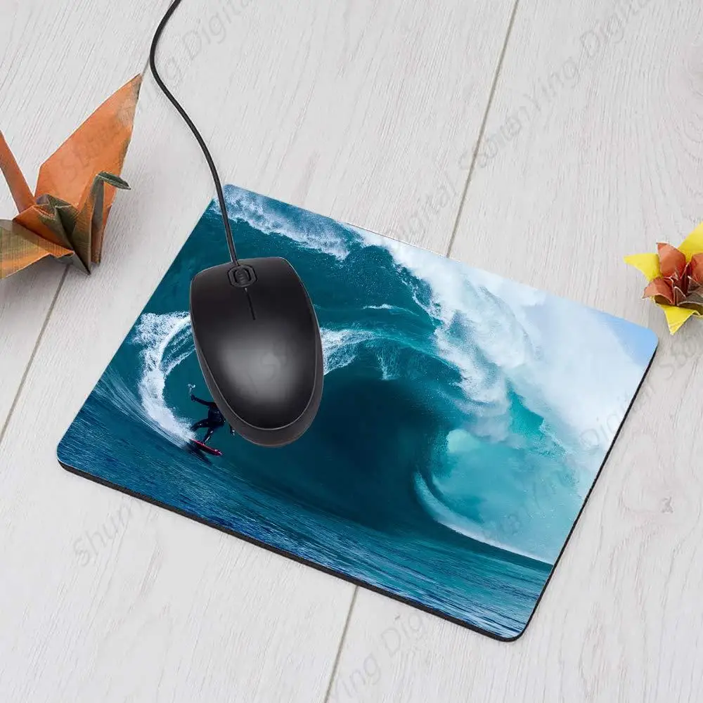 Tapis de souris antidérapant en caoutchouc imprimé bleu, surf de plage, vagues, ordinateur de bureau, ordinateur portable, bureau, 25x30cm