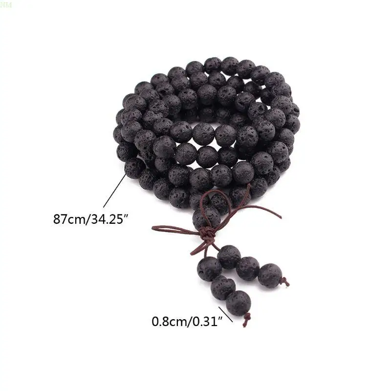 Fashion 108 Black Beads Pendant Buddhist Necklace 8mm Beads Bracelet Buddhist Prayer Jewellery for Elders Surprise Gift