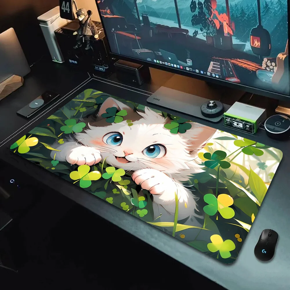 Cartoon Lovely Lively Anime Cats Silicone Gaming Mouse Pad Large Keyboard Pad Mouse Pad for Keyboard with Anti-Slip Table Mat