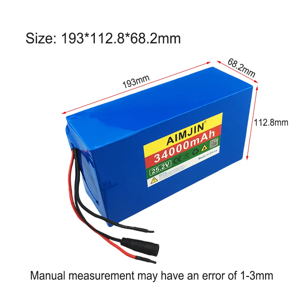 25.2V 34000mAh  large capacity 18650 lithium battery 6S10P BMS power battery pack With charger