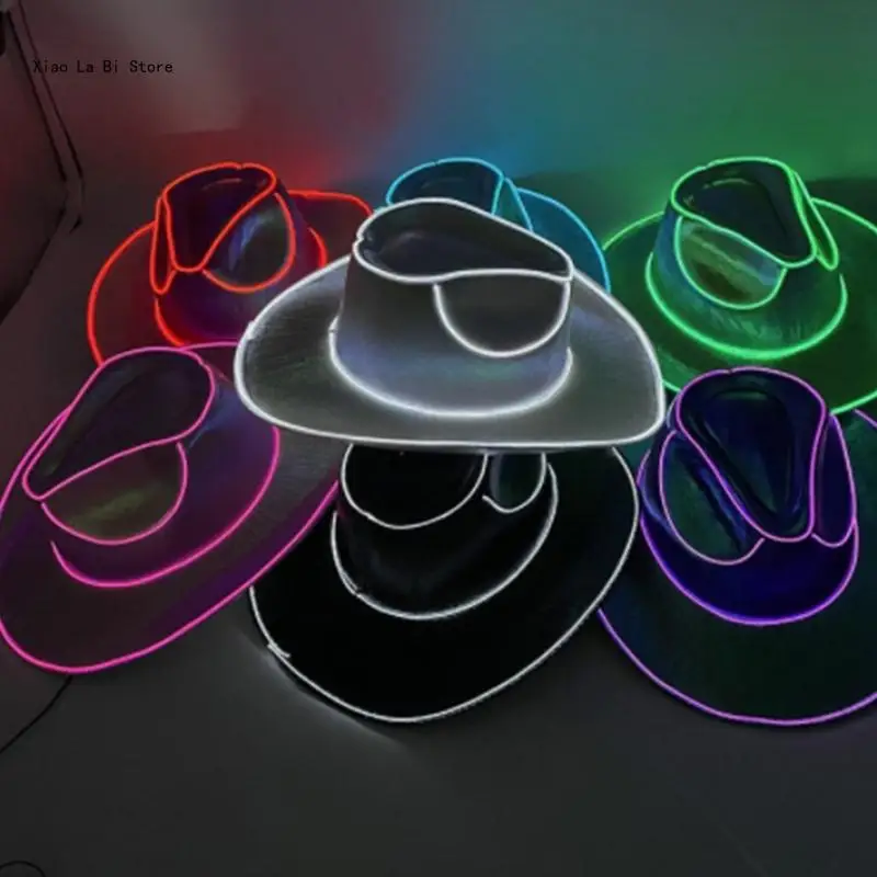 Cowboy Hat Glowing Fedora Hat for Disco House Cocktail Parties Vacation Glowing for Comedian Actor