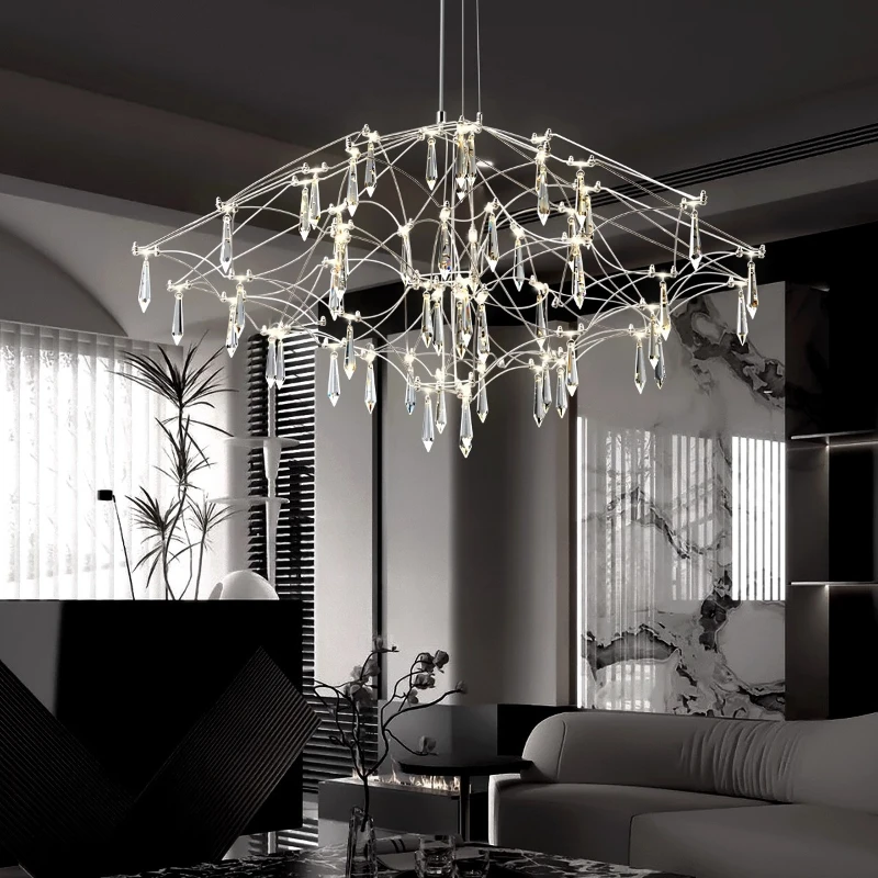 

Luxury Silvery Stainless Steel Pendant Lights LED Art Crystal Chandelier Living/Model Room Bedroom Restaurant Kitchen Island Bar