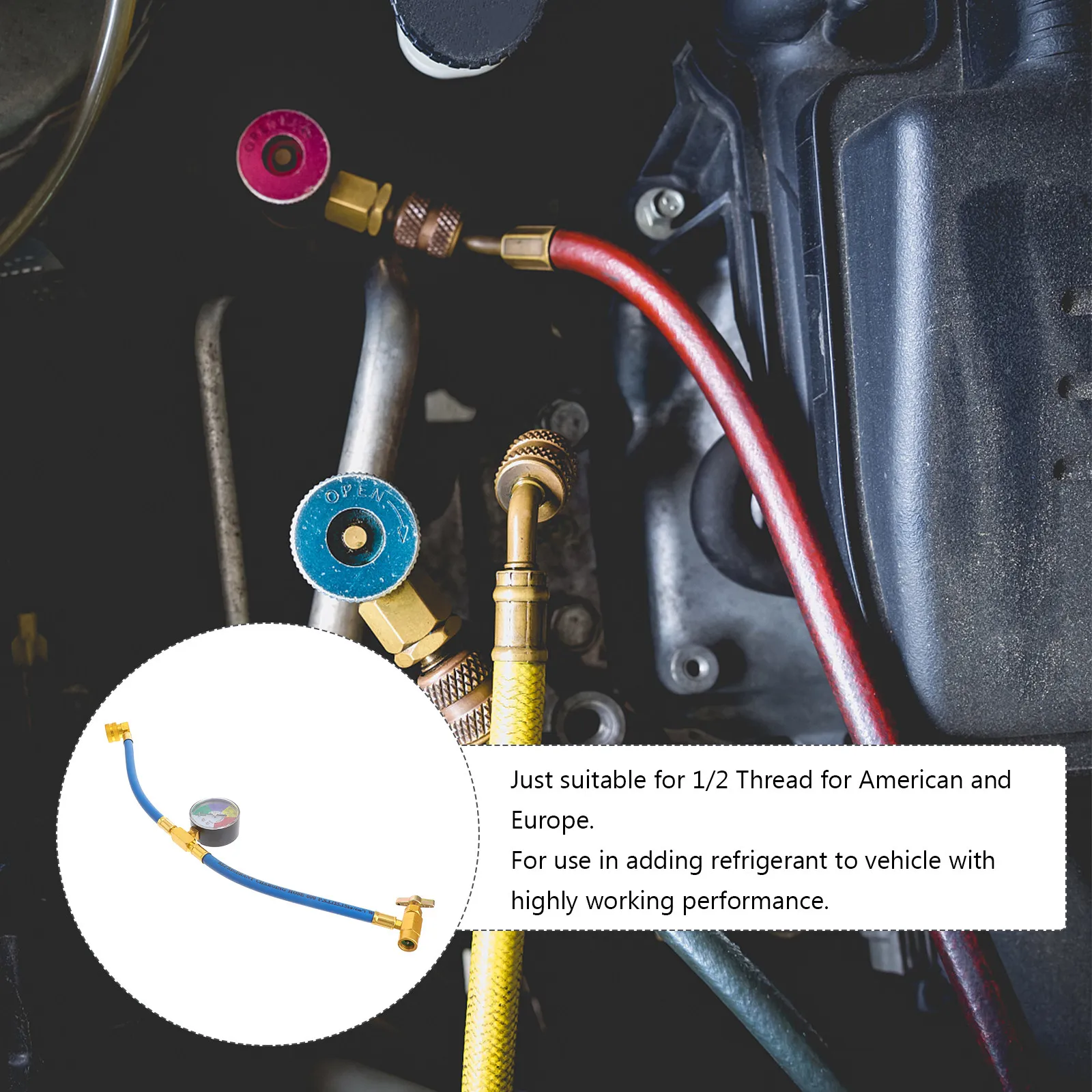 

Патрубок для заправки автомобильного кондиционера с резьбой 1/2, портативный манометр, эффективная работа, простота использования