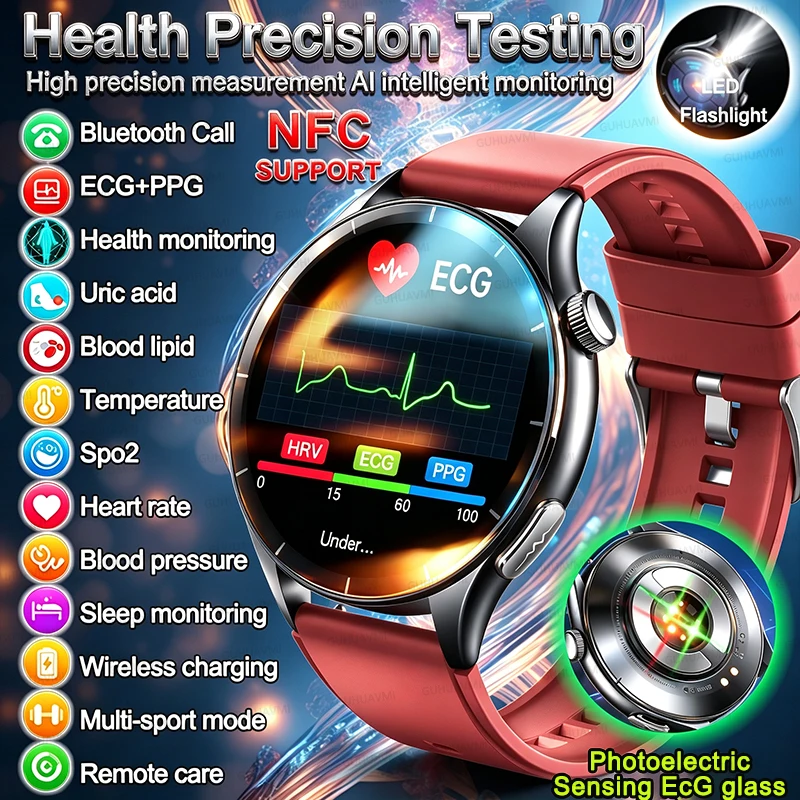 2026New ECG+PPG Smart Watch Lipids Uric acid Blood Pressure Heart Rate Watch Men NFC Sport HD Call Health Clock For Android IOS