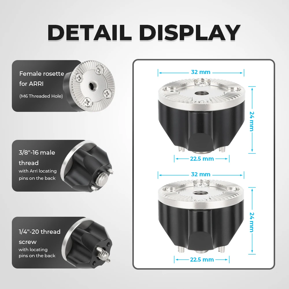 CAMVATE 標準 ARRI ロゼットマウント 1/4インチまたは3/8インチネジアダプター、中央にM6メスネジと位置決めピン付き、デジタル一眼レフカメラ用