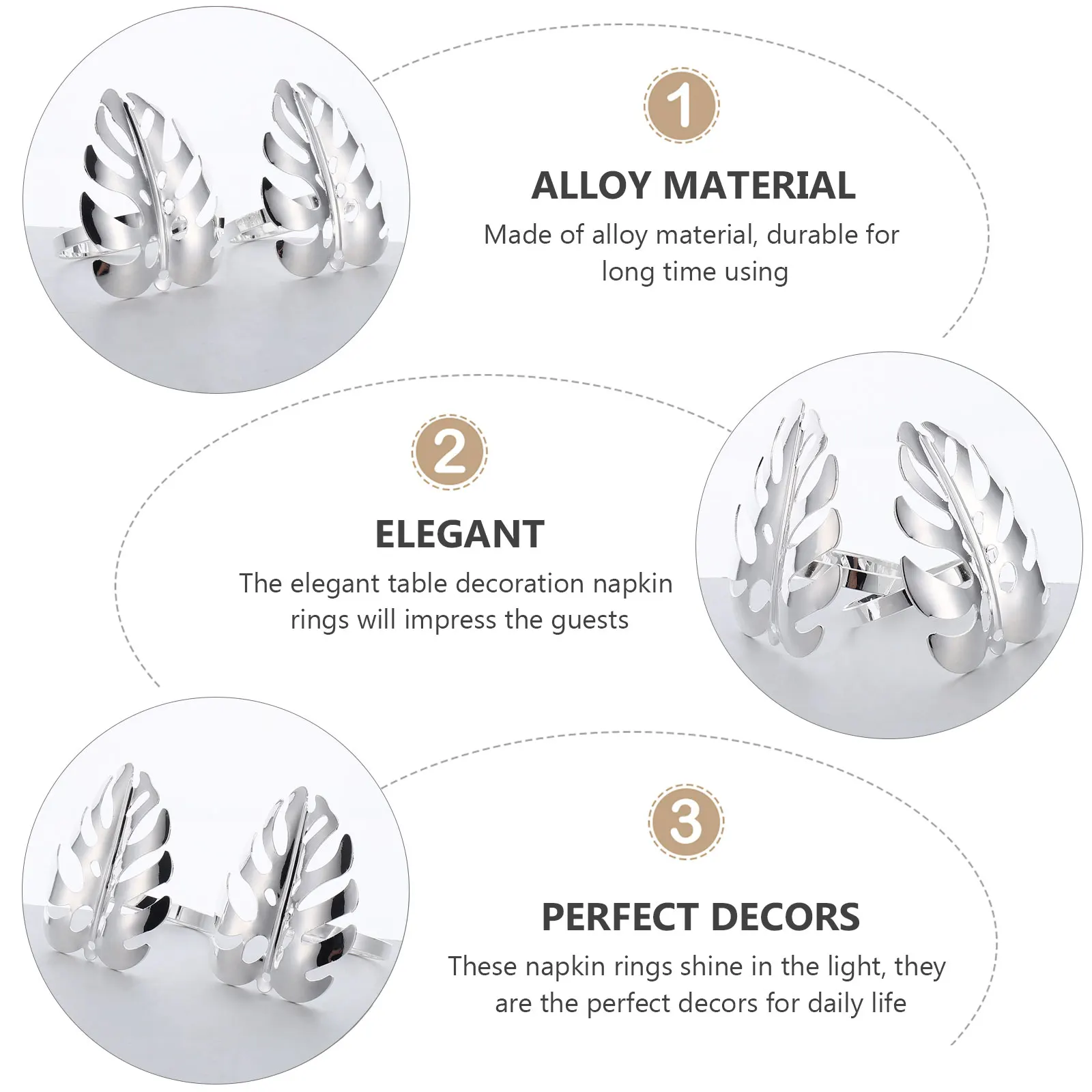 

6 Pcs Monstera Leaf Napkin Buckle Party Table Decorations Thanksgiving Rings Holder Wipe Clean for Holders Alloy Farmhouse