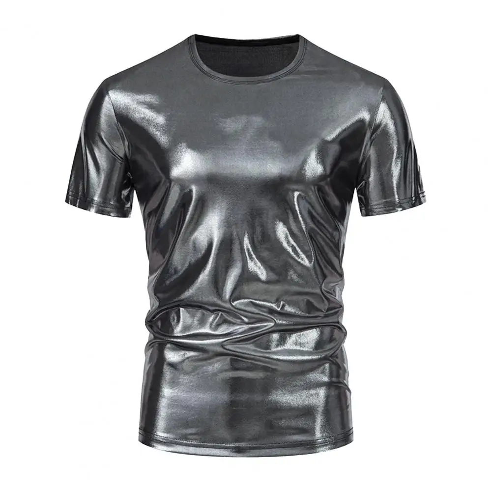 

Mens Shiny Solid O Neck Short Sleeves Sexy Slim T Shirt Top 2023 Summer Women Fashion Tees Streetwear Grunge Clothes