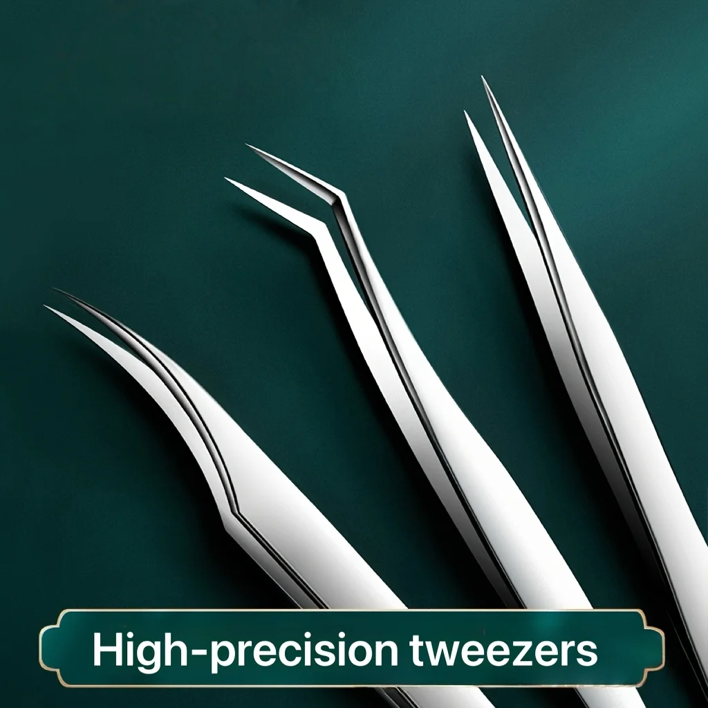 Stainless Steel High-Precision Grafting Eyelash Tweezers with Golden Feathers Professional Makeup Tool for Synthetic Hair Gifts