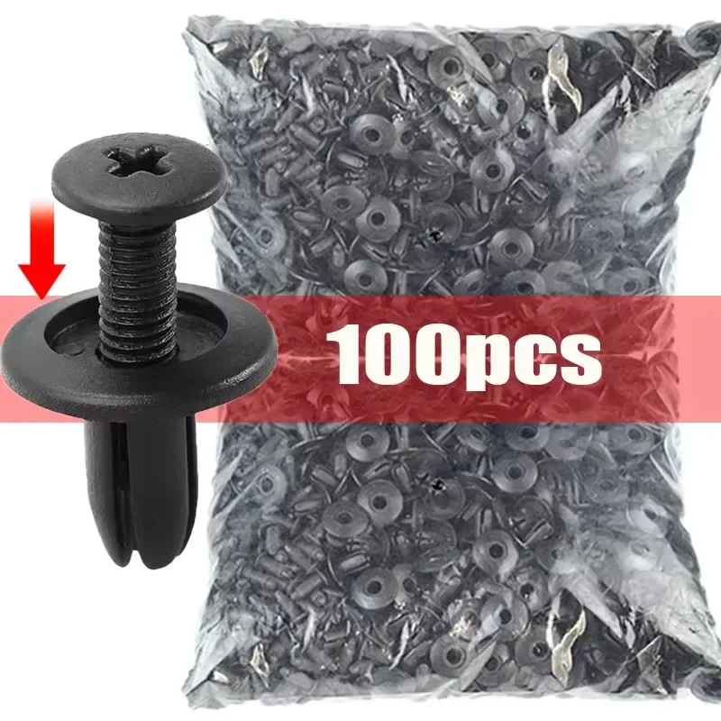 100PCS 8mm Black Plastic Rivets – Universal Car Bumper & Fender Fasteners for Toyota, Ford, Kia, Nissan, Yamaha & More