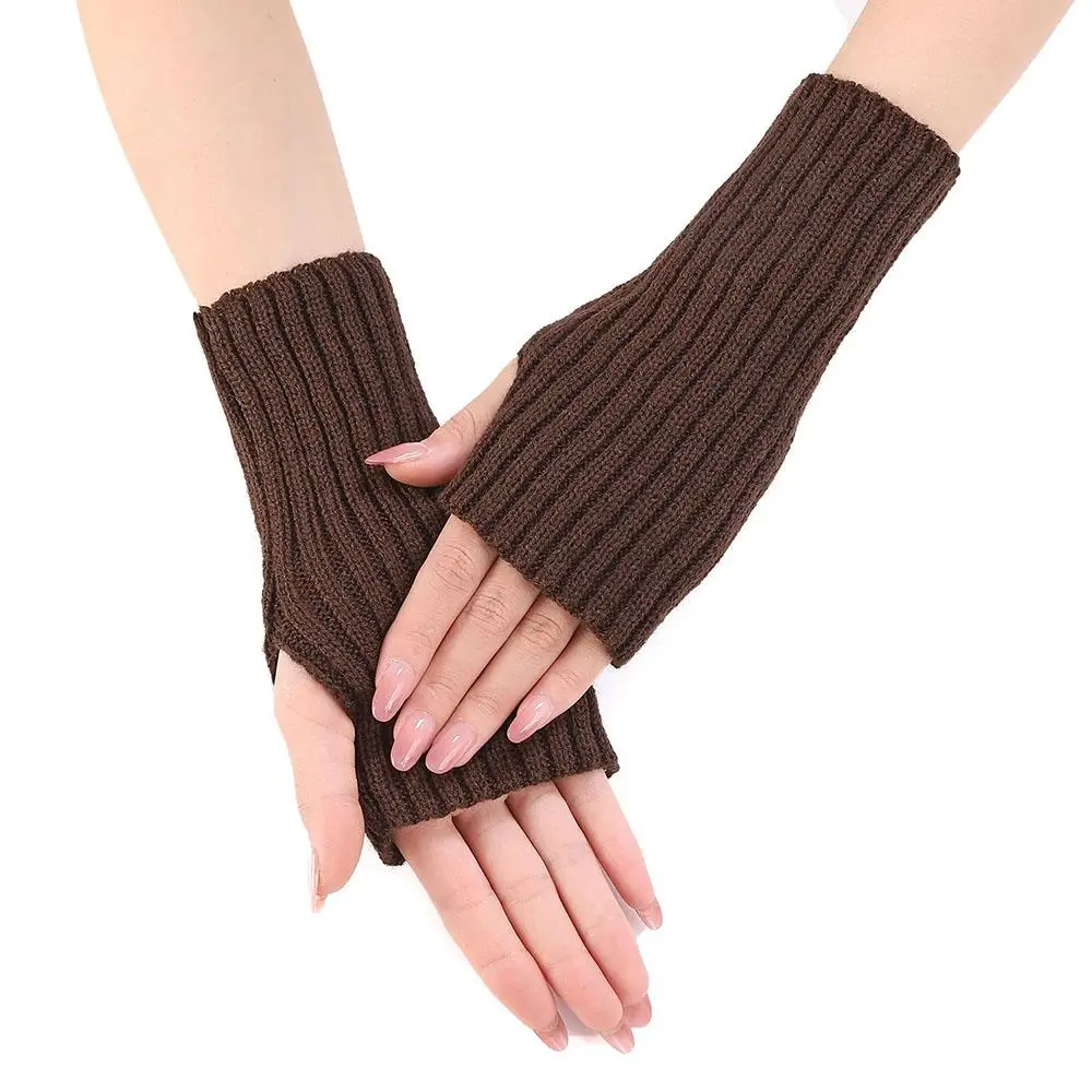 Half-finger Gloves Women's Autumn/winter Korean Edition All-tie Knitted Warm Vertical Striped Wool Half-cut Student Writing Cycl