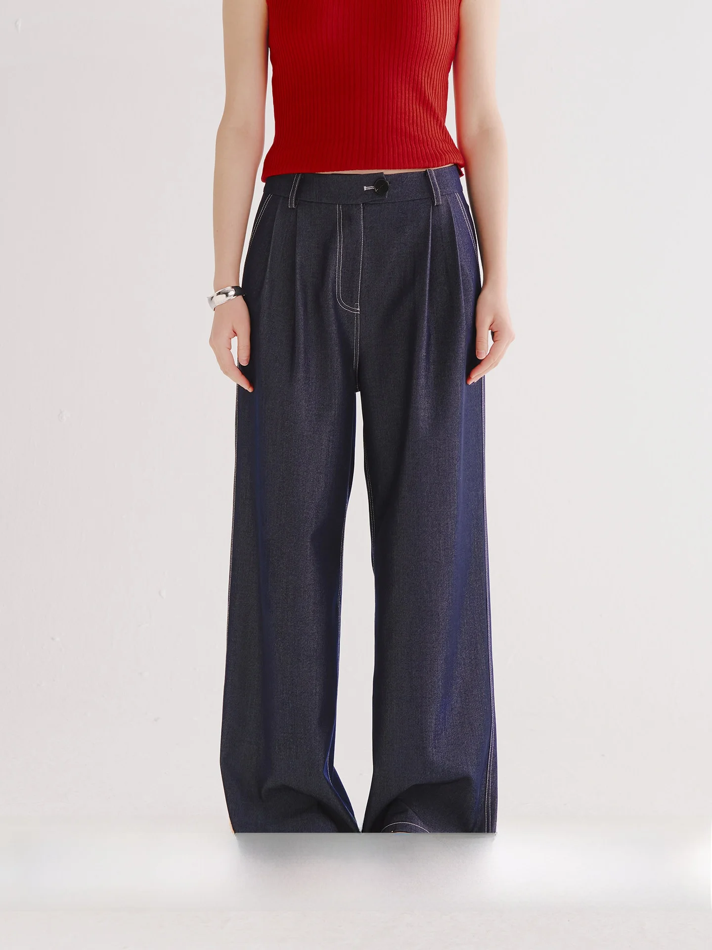 

Blue Tone High Waist Straight Leg Jeans Set Wide Leg Pants Original Color Imitation Denim next Weekend Women's Fashion