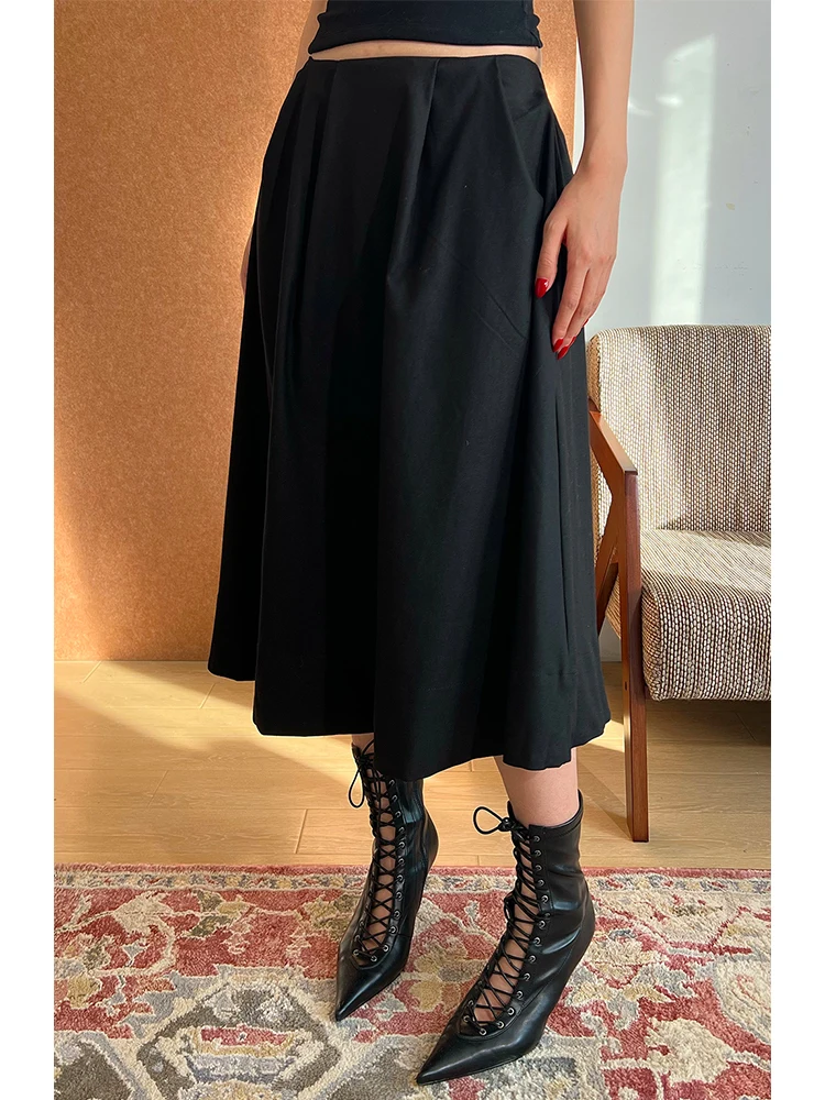 

Новая хлопково-льняная юбка Ele для весны и лета: простая, универсальная, с эффектом драпировки, черно-белая, для женщин