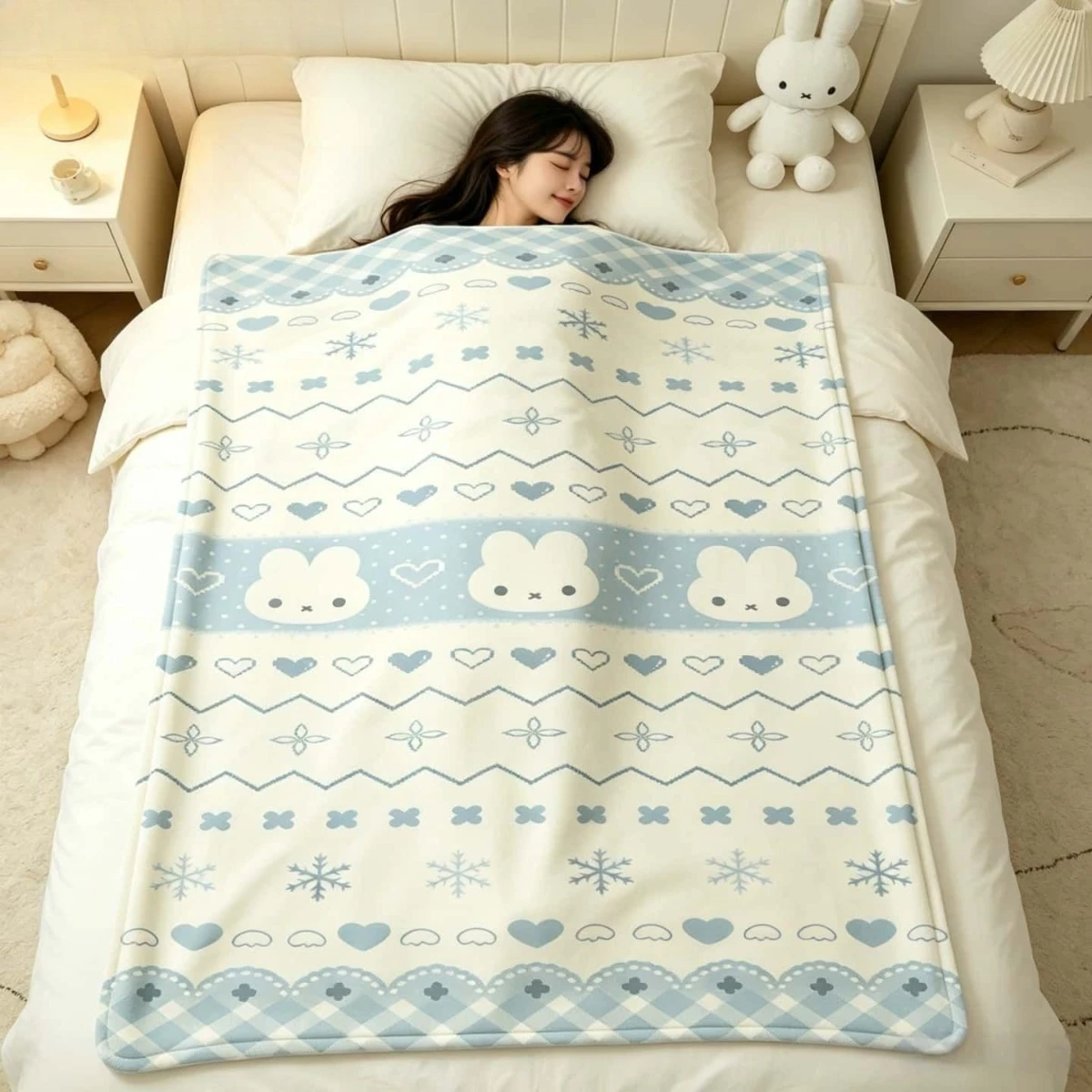 Kawaii Miffy Blanket Cartoon Miffy Rabbit Napping Blanket Summer Lightweight Flannel Office Home Dormitory Napping Blanket - view 5