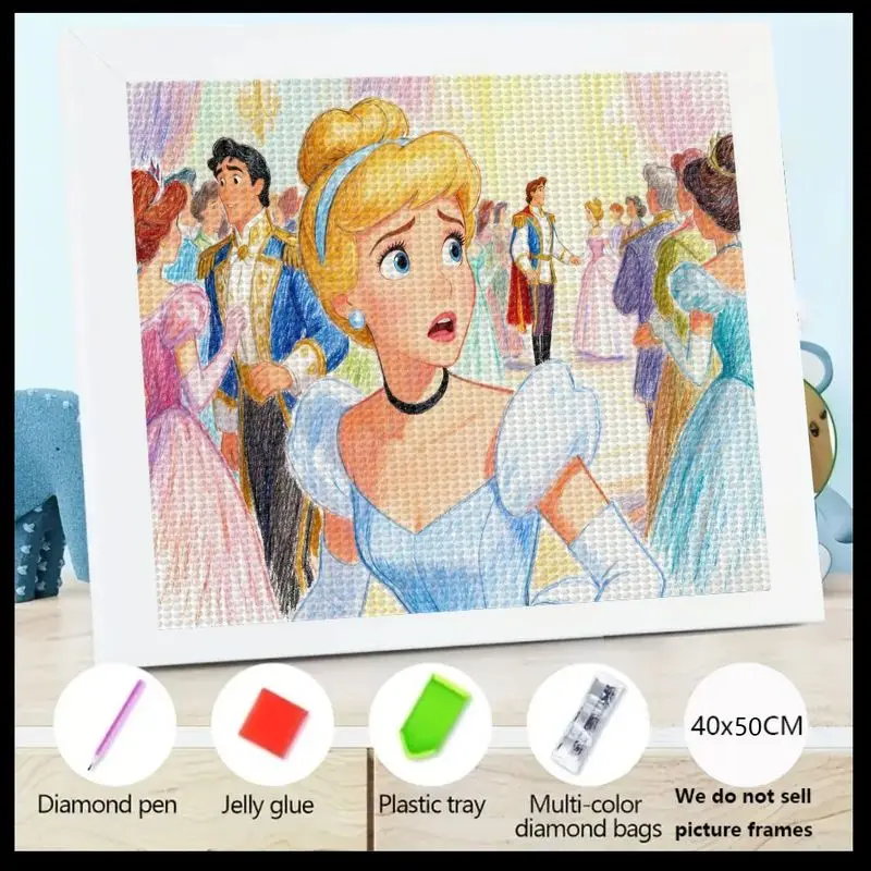 

1PC 5D DIY Full Drill Diamond Painting Kit, Disney Princess Cinderella Fairy Tale Ball Scene, Rhinestone Embroidery Cross Stitch
