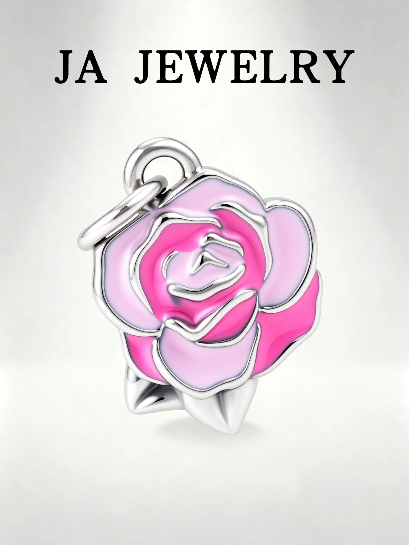 

1pc S925 Sterling Silver Pink Rose Flower Dangle Charm, Gradient Enamel Rose Pendant Bead Fit European Bracelet Fine Jewelry Gif