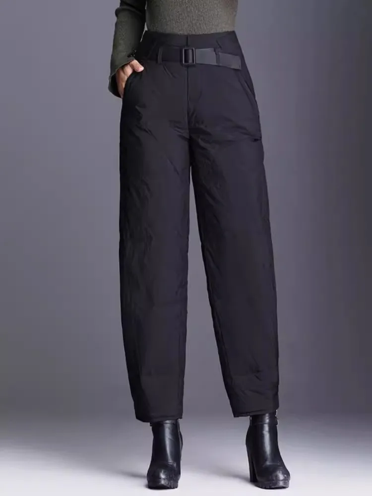 Pantalones rectos ajustados de cintura alta para mujer, pantalón grueso y cálido de algodón, holgado e informal, de pierna ancha, invierno, 2024