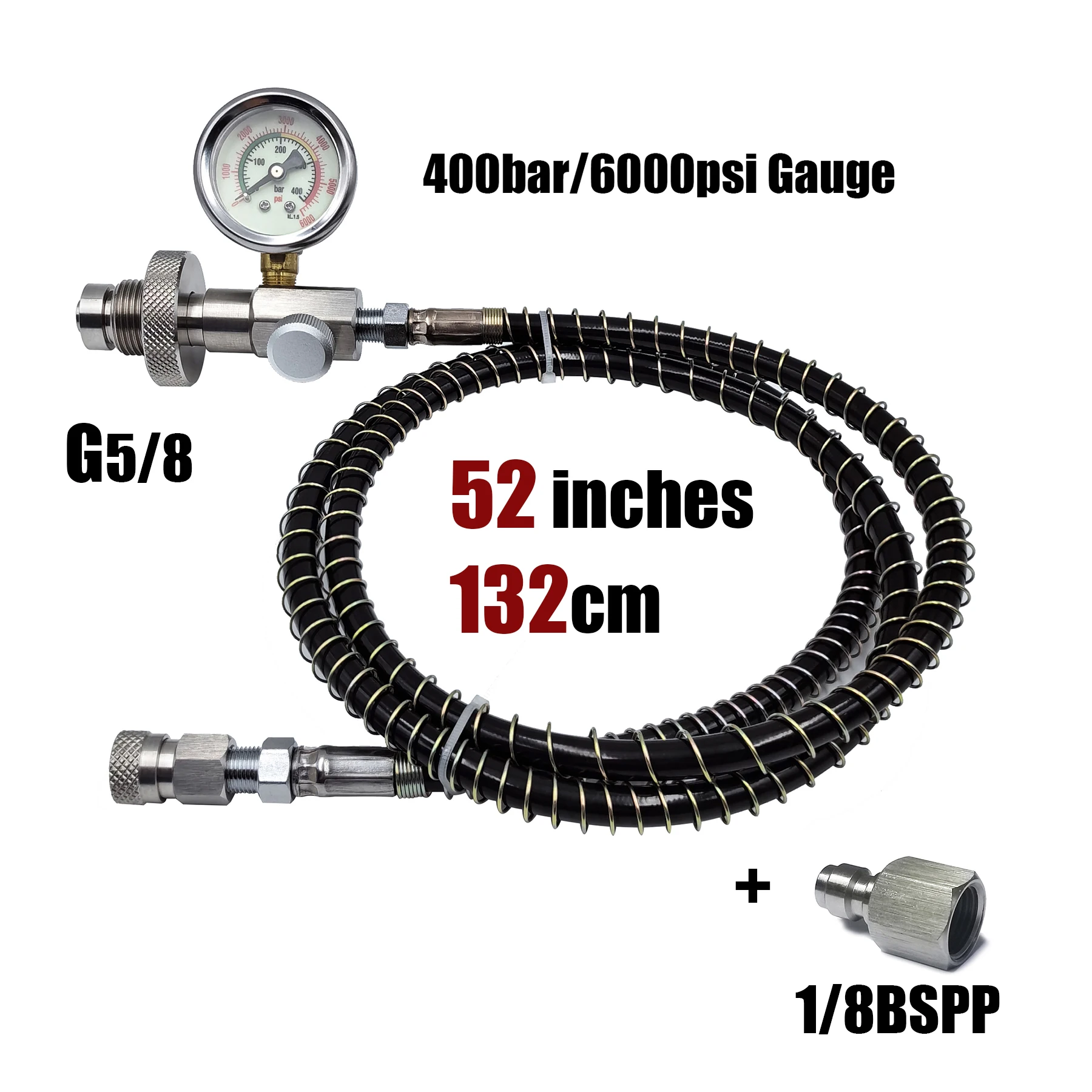 HP Filling Station Chargeing Adapter DIN Connector HPA Scuba Diving Hose 6000psi/400bar Gauge With Big Tank To Small Bottles