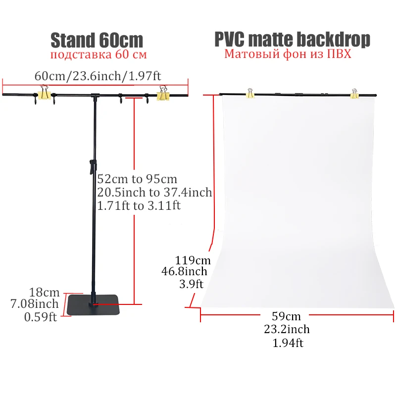 BFOLLOW T Shape Background Stand with PVC Backdrop Kit for Product Photography Desktop Photo Shooting Props Studio Set