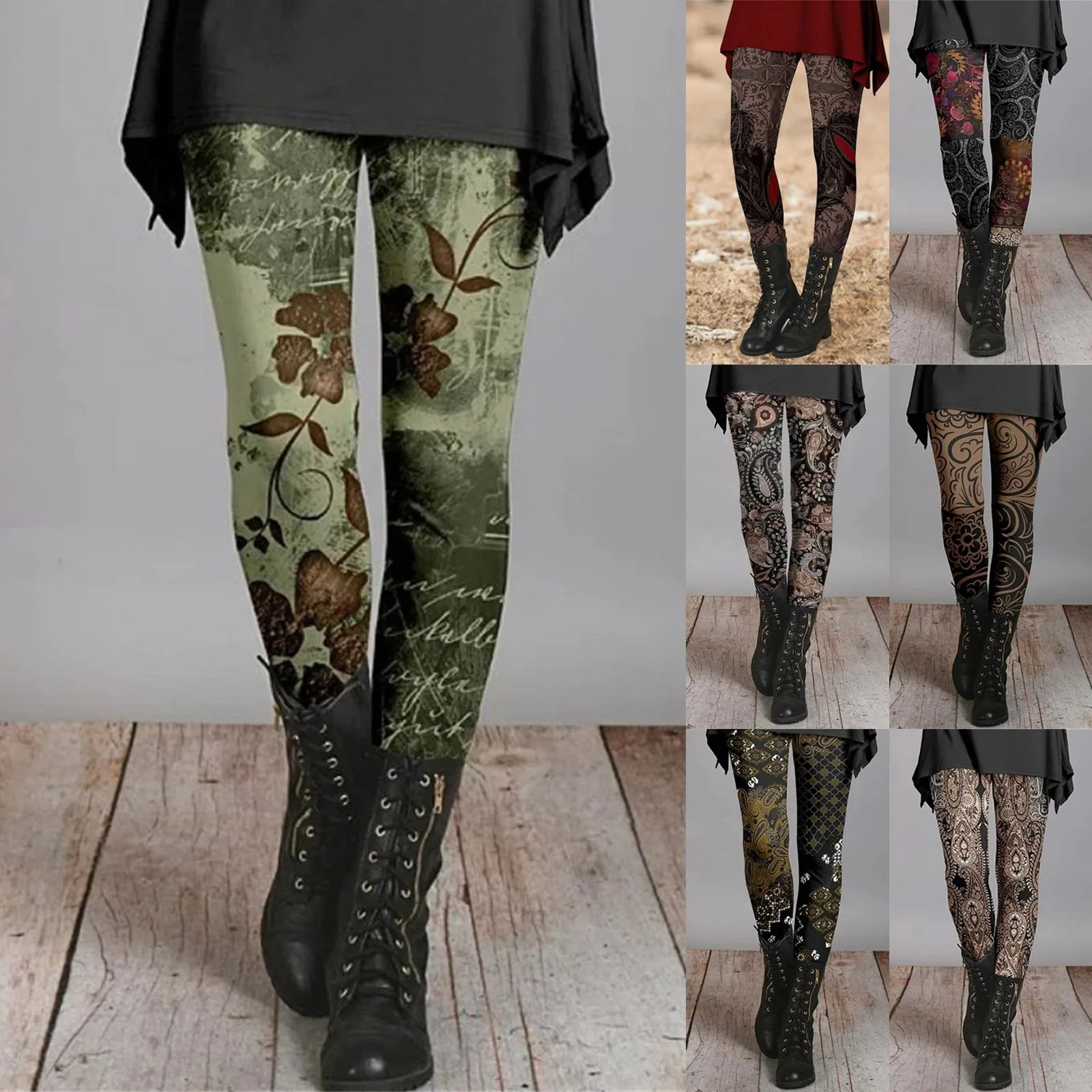 Fall New Fashion Leggings Women Y2k Aesthetic Floral Print Pants Autumn Winter Soft Fit Slimming High Waist Bottomed Pantyhose