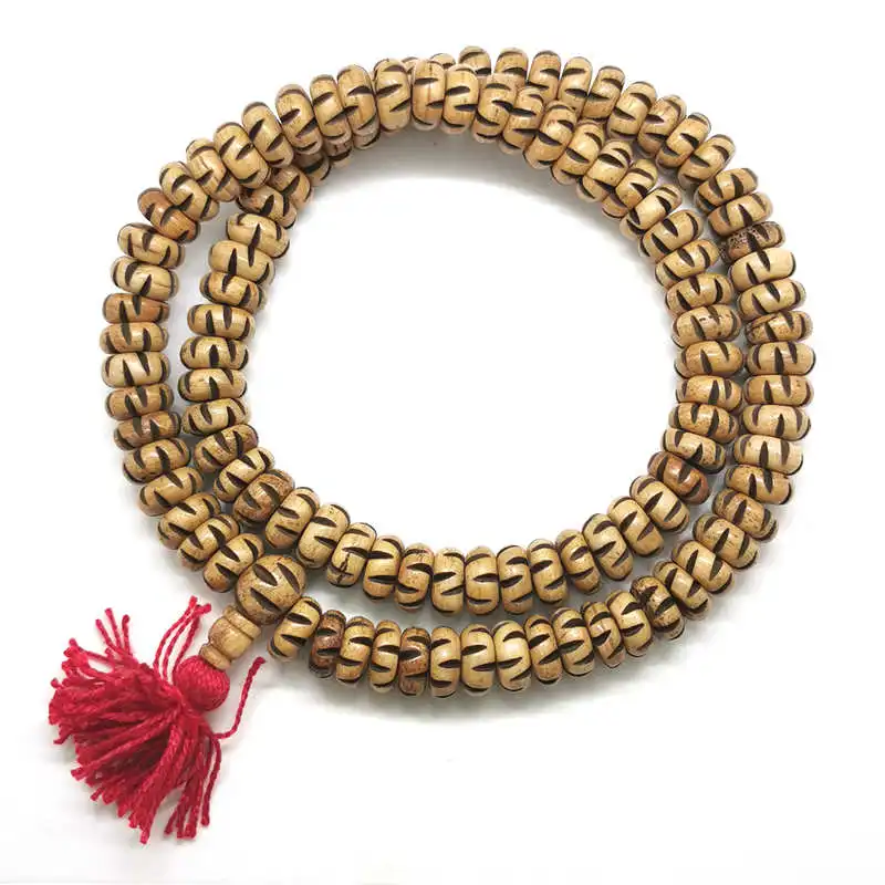 Tibetan Prayer Beads Malas 108 Yak Bone Caved Disc Beads Strand 13x5mm Multi Colors BRO869
