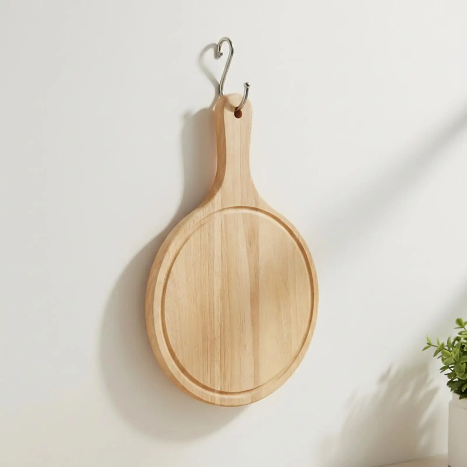 Wooden Pizza Board with Handle Round for Table Presentation, Home Bakers, Hosts