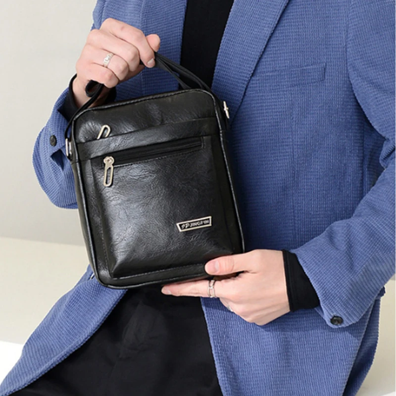 

Men's PU Leather Crossbody Bag Vintage Casual Shoulder Bag Large Capacity Business Handbag Durable Messenger Bag