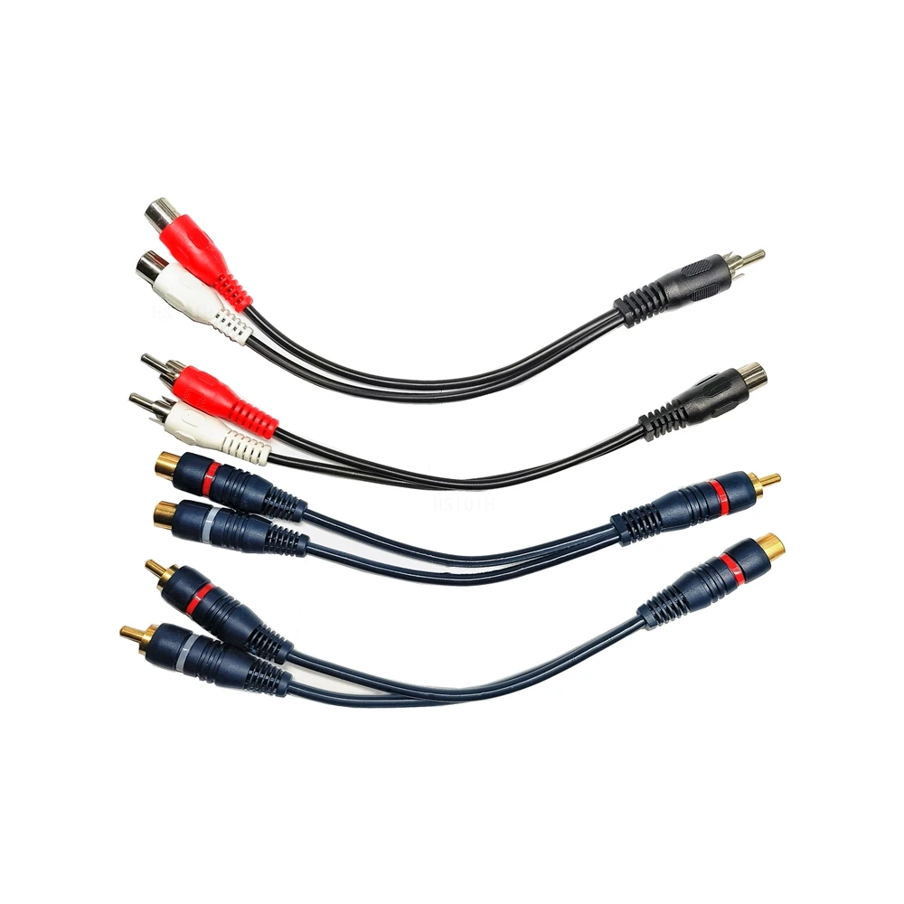 2RCA to 1RCA Female to Male to Female Splitter Car Cable 1RCA To 2RCA Audio Splitter Distributor Converter Speaker Gold Cable