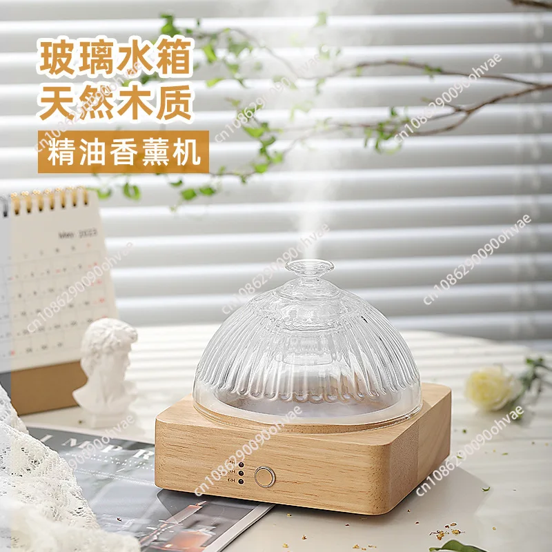 

Solid Wood Glass Aroma Diffuser, Silent Ultrasonic Humidifier & Atmosphere Lamp for Bedroom