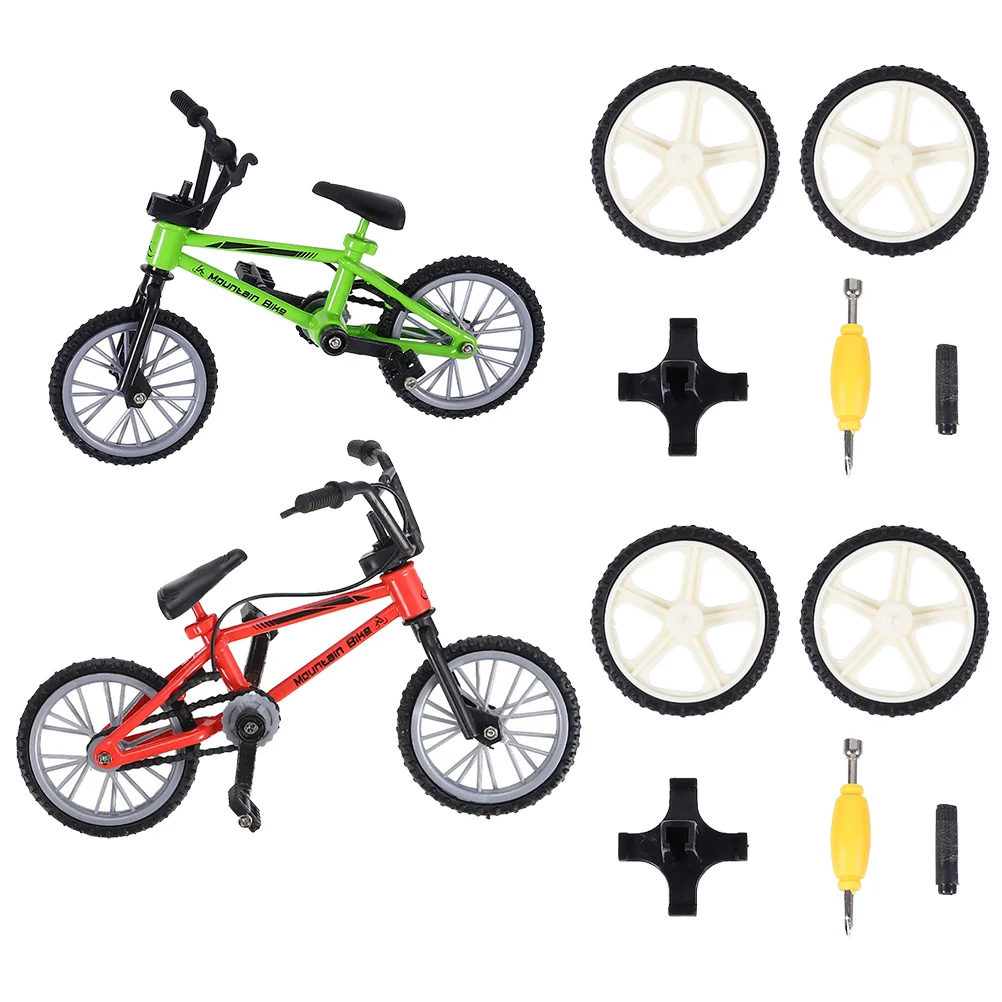 2Sets Mini Finger Fahrrad Aluminium Legierung Desktop Spiel Stress Relief Finger Koordination Herausforderung Mini Fahrrad Freizeit Spiel Spielzeug