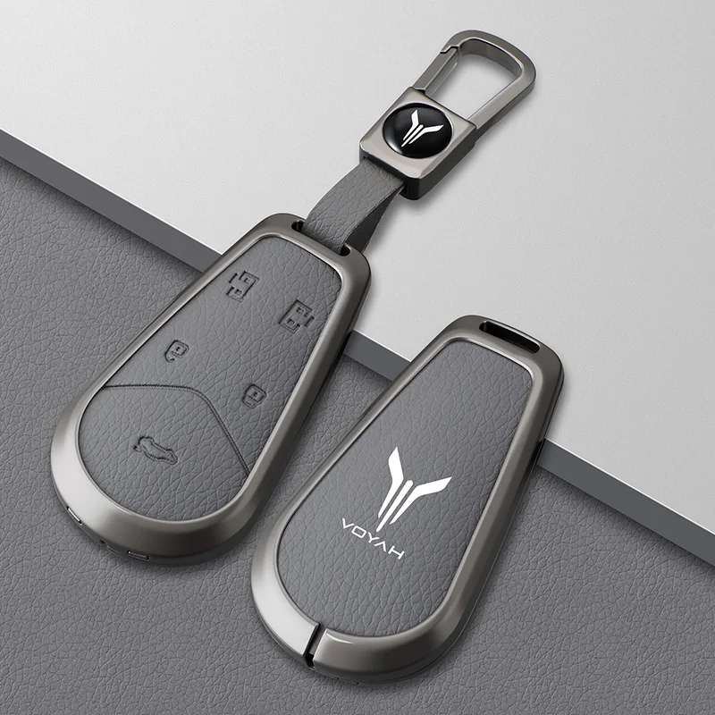 

For Voyah Dreamer Dream Free Galvanized 2022 2023 Metal Leather Smart Remote Car Key Case Cover Shell Fob Keychain Accessories