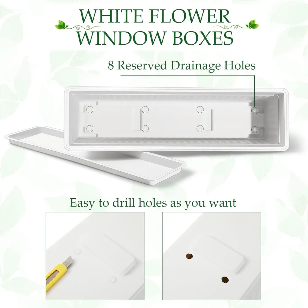 صندوق زهور نافذة مقاس 27 بوصة مع صواني تصريف، زارع بلاستيكي كبير لأعشاب حديقة الشرفة #3