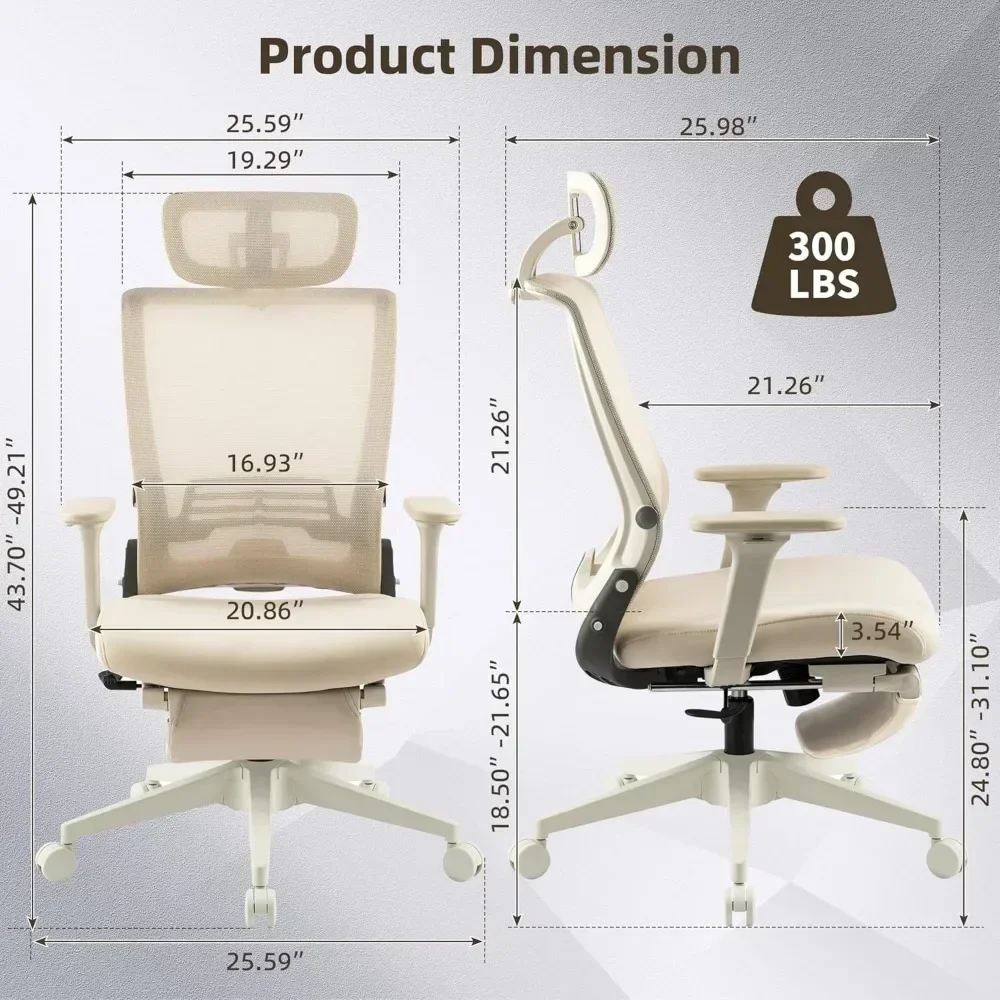 Office Chair with Foot Rest, Ergonomic Office Chair with Adjustable Lumbar Support, Headrest, Armrest, High Back Mesh Chair